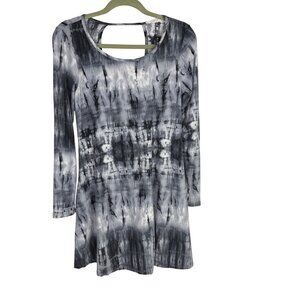 Women's Long-Sleeve Batik Dress Scoop-Neck Open-Back Size S